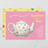 Tea Party Kinder 1e verjaardag Polka Dot Kaart (Voorkant / Achterkant)