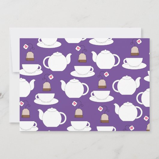 Tea Party Kinder 1e verjaardag Roze en Paarse meis Kaart (Achterkant)