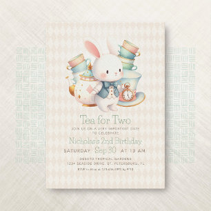 Tea Party Konijn Wonderland 2e verjaardag Kaart