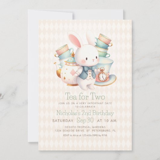 Tea Party Konijn Wonderland 2e verjaardag Kaart (Voorkant)