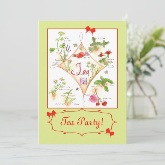 Tea Party Kruidenthee Waterverf Illustratie Kunst Kaart (Staand voorkant)
