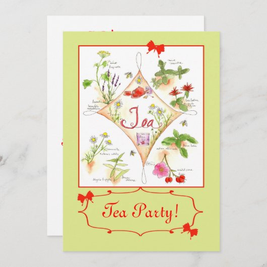 Tea Party Kruidenthee Waterverf Illustratie Kunst Kaart (Voorkant / Achterkant)