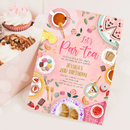 Tea Party Laten we Par-Tea Meisje Roze Goud Verjaa Kaart