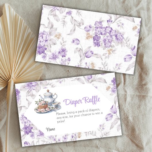 Tea Party Lavendel Bloemen Baby shower Luier Spel Informatiekaartje