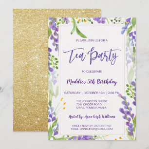 Tea Party Lavendel Bloemen & Gouden Verjaardag Mei Kaart
