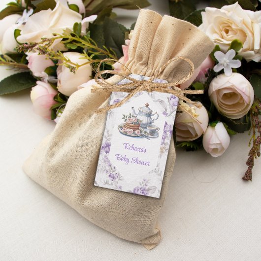 Tea Party Lavendel Tuin Bloemen Baby shower Cadeaulabel