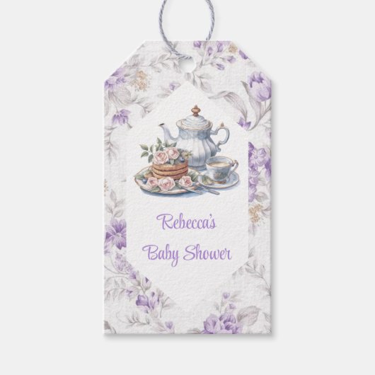 Tea Party Lavendel Tuin Bloemen Baby shower Cadeaulabel (Voorkant)