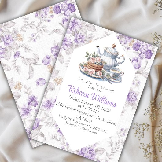 Tea Party Lavendel Tuin Bloemen Baby shower Kaart