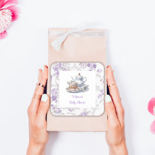 Tea Party Lavendel Tuin Bloemen Baby shower Vierkante Sticker