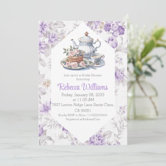 Tea Party Lavendel Tuin Bloemen Vrijgezellenfeest Kaart (Staand voorkant)