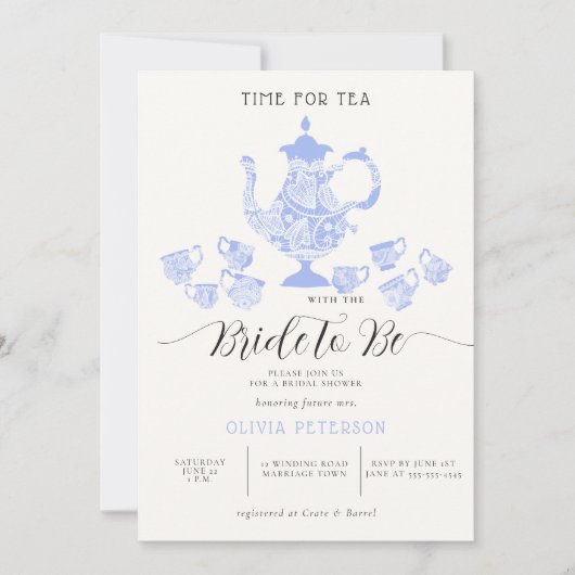 Tea Party Lavender Blue Boho Lace Vrijgezellenfees Kaart (Voorkant)