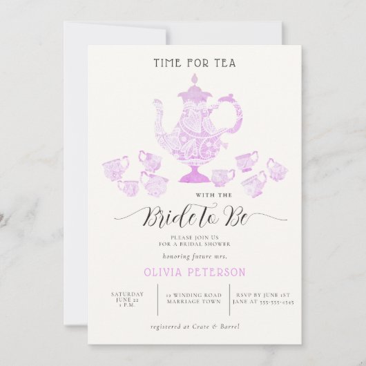 Tea Party Lavender Pink Chic Lace Vrijgezellenfees Kaart (Voorkant)