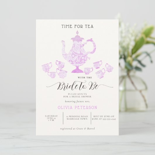 Tea Party Lavender Pink Chic Lace Vrijgezellenfees Kaart (Staand voorkant)