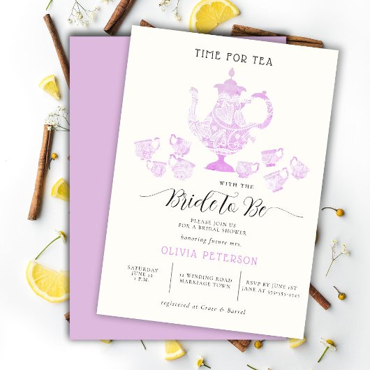 Tea Party Lavender Pink Chic Lace Vrijgezellenfees Kaart