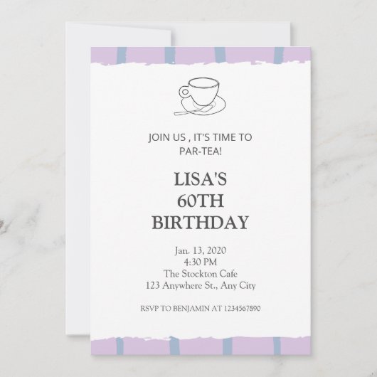 Tea party light paars par-tea 60th verjaardag kaart (Voorkant)