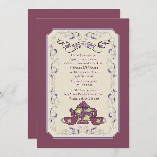 Tea Party Lijst Invitation Kaart (Voorkant / Achterkant)