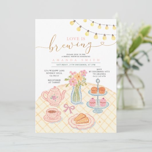 Tea Party Love is het brouwen van Vrijgezellenfees Kaart (Staand voorkant)