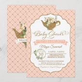 Tea Party Luxe Blush Bloemen Meisje Baby shower Kaart (Voorkant / Achterkant)