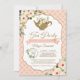Tea Party Luxury Blush Floral Girl Baby shower Kaart