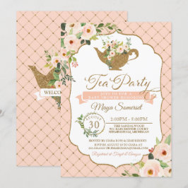 Tea Party Luxury Blush Floral Girl Baby shower Kaart