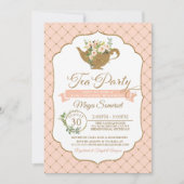 Tea Party Luxury Blush Floral Girl Baby shower Kaart (Voorkant)
