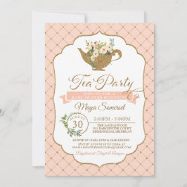 Tea Party Luxury Blush Floral Girl Baby shower Kaart