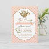 Tea Party Luxury Blush Floral Girl Baby shower Kaart (Staand voorkant)
