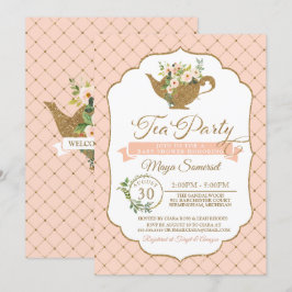 Tea Party Luxury Blush Floral Girl Baby shower Kaart