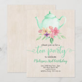 Tea Party Meisje Verjaardag Mint Blauwgroen Waterv Kaart (Voorkant / Achterkant)