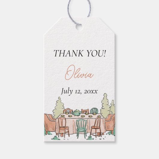 Tea party meisjes verjaardag schattig cadeaulabel (Voorkant)
