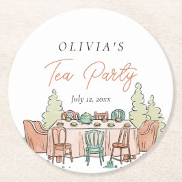 Tea party meisjes verjaardag schattig ronde kartonnen onderzetter
