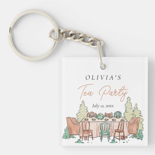 Tea party meisjes verjaardag schattig sleutelhanger (voorkant)