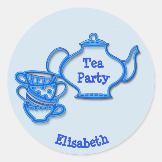 Tea Party met Kettle en Cups Ronde Sticker (Voorkant)