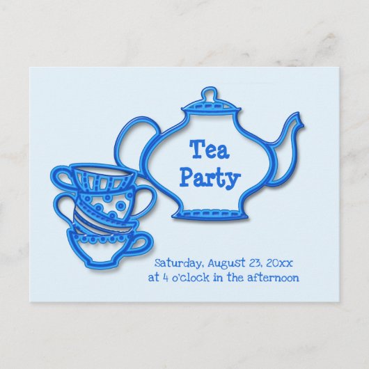 Tea Party met Kettle en Cups Uitnodiging Briefkaart (Voorkant)