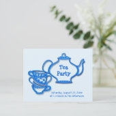 Tea Party met Kettle en Cups Uitnodiging Briefkaart (Staand voorkant)