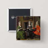 Tea Party (olie op canvas) Vierkante Button 5,1 Cm (Voorkant /achterkant)