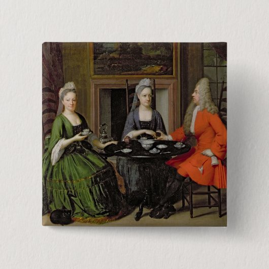 Tea Party (olie op canvas) Vierkante Button 5,1 Cm (Voorkant)