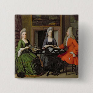 Tea Party (olie op canvas) Vierkante Button 5,1 Cm