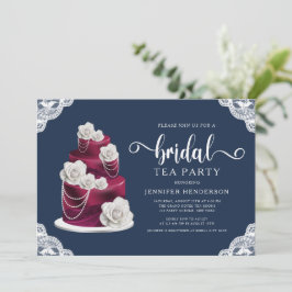 Tea Party on Navy Blue Cake en Lace Vrijgezellenfe Kaart