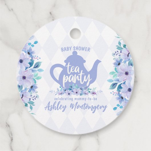 Tea Party Paarse Waterverf Baby shower Bedankjes Labels (Achterkant)