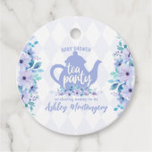 Tea Party Paarse Waterverf Baby shower Bedankjes Labels (Voorkant)