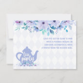 Tea Party Paarse Waterverf Baby shower Bedankkaart (Achterkant)