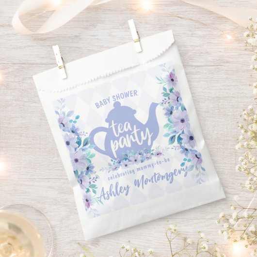 Tea Party Paarse Waterverf Baby shower Bedankzakje (Geknipt)