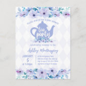 Tea Party Paarse Waterverf Baby shower Briefkaart (Voorkant)