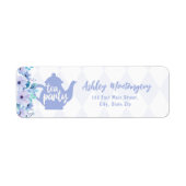 Tea Party Paarse Waterverf Baby shower Etiket (Voorkant)