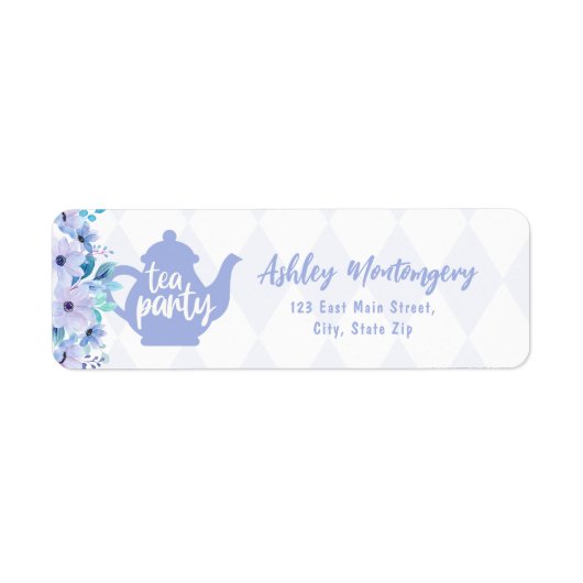 Tea Party Paarse Waterverf Baby shower Etiket (Voorkant)