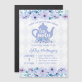 Tea Party Paarse Waterverf Baby shower Magnetische Uitnodiging (Voorkant / Achterkant)