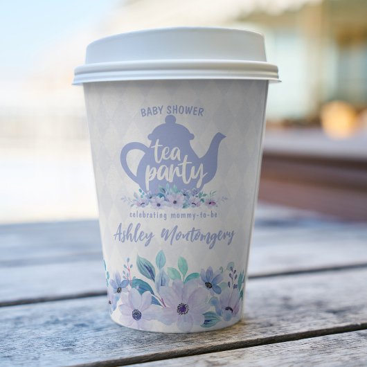 Tea Party Paarse Waterverf Baby shower Papieren Bekers