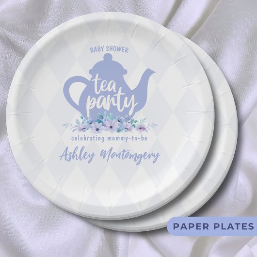 Tea Party Paarse Waterverf Baby shower Papieren Bordje