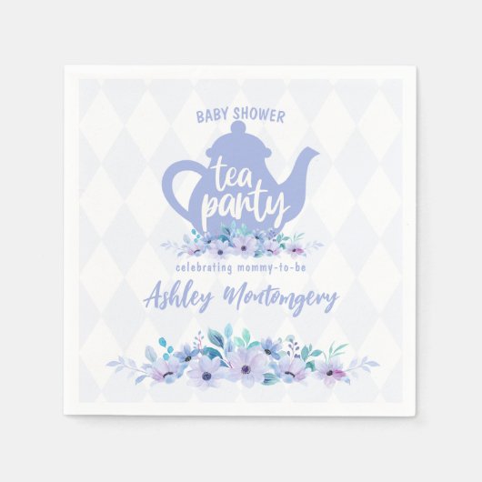 Tea Party Paarse Waterverf Baby shower Servet (Voorkant)